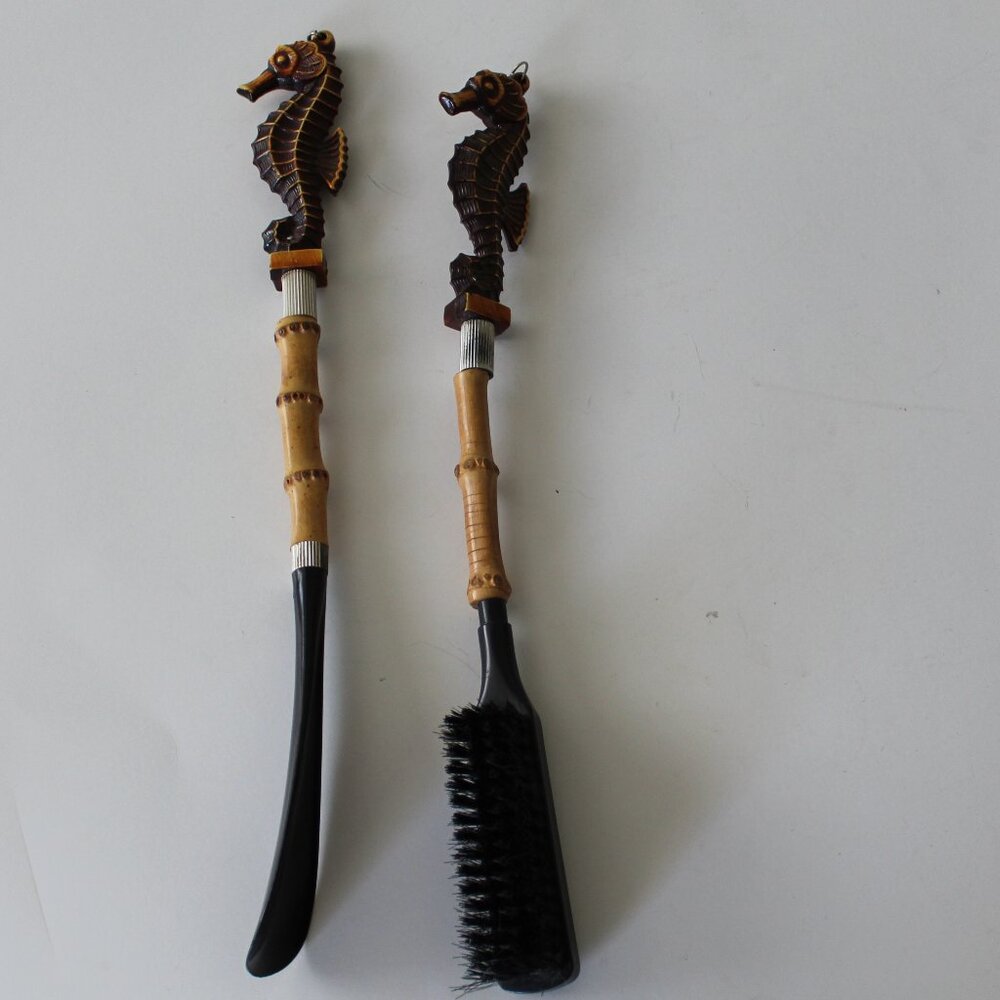 Vintage Seahorse Long Handle Shoe Horn and Brush Set